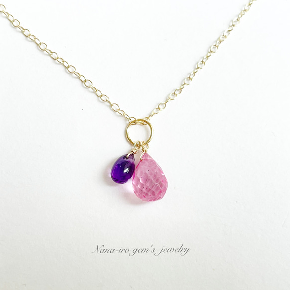 pendant top《 pinktopaz × amethyst 》 5枚目の画像