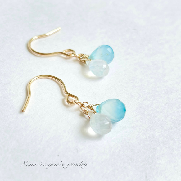 14kgf seablue chalcedony× moonstone pierce 1枚目の画像