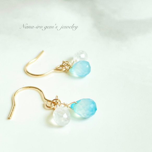 14kgf seablue chalcedony× moonstone pierce 5枚目の画像