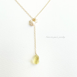 14kgf  lemon quartz × pearl necklace 3枚目の画像