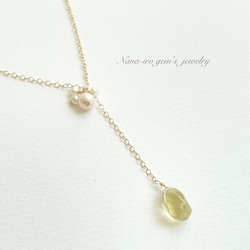 14kgf  lemon quartz × pearl necklace 5枚目の画像