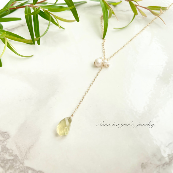 14kgf  lemon quartz × pearl necklace 7枚目の画像