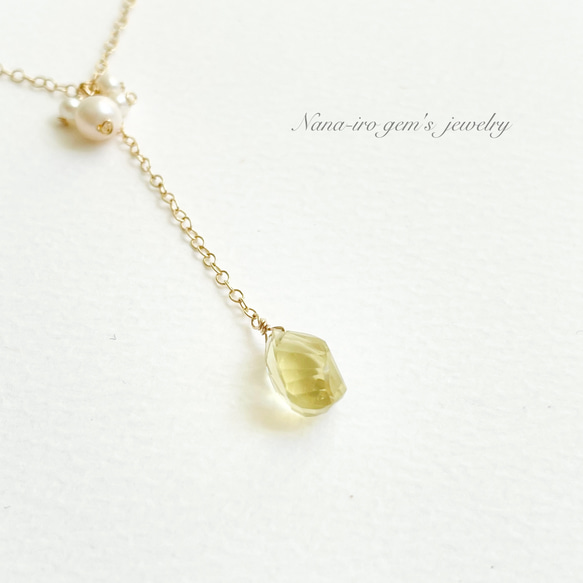 14kgf  lemon quartz × pearl necklace 8枚目の画像