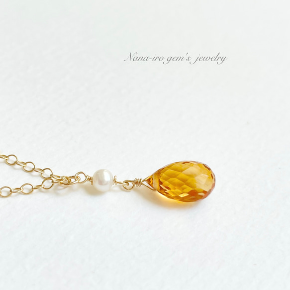 14kgf citrine × pearl necklace 2枚目の画像