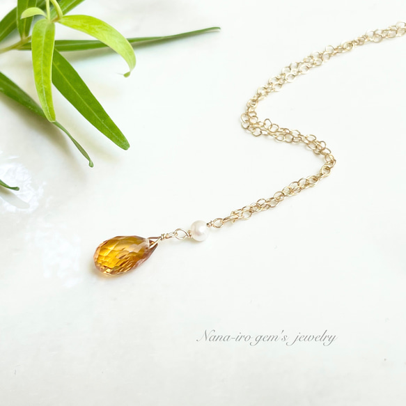 14kgf citrine × pearl necklace 3枚目の画像