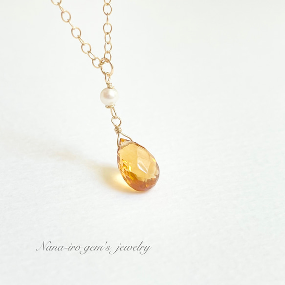 14kgf citrine × pearl necklace 4枚目の画像