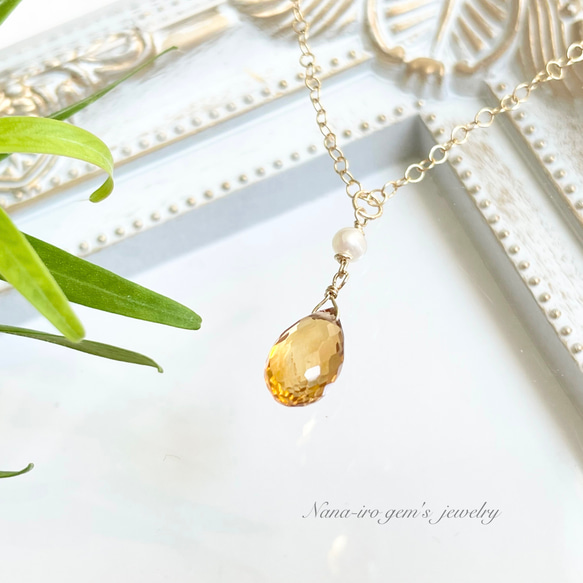 14kgf citrine × pearl necklace 5枚目の画像