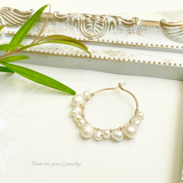 ＊1点もの＊14kgf pearl  hoop pierce《片耳用》 4枚目の画像