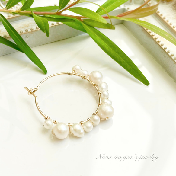 ＊1点もの＊14kgf pearl  hoop pierce《片耳用》 6枚目の画像