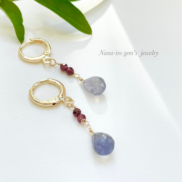 14kgf iolite× garnet pierce 3枚目の画像