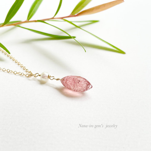 14kgf pinkepidote × pearl necklace ネックレス・ペンダント Nana-iro