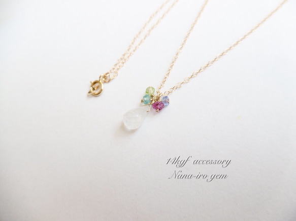 14kgf  rainbowmoonstone × 4stones necklace 3枚目の画像