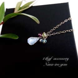 14kgf  rainbowmoonstone × 4stones necklace 4枚目の画像