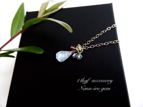 14kgf  rainbowmoonstone × 4stones necklace 4枚目の画像