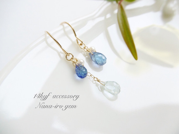 ＊再販＊14kgf tanzanit × aquamarine pierce 3枚目の画像