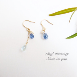 ＊再販＊14kgf tanzanit × aquamarine pierce 4枚目の画像