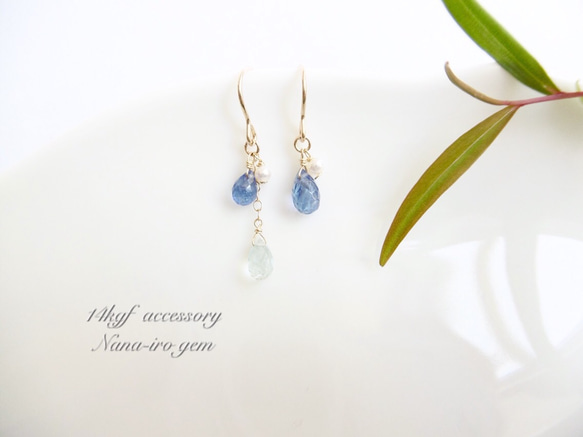 ＊再販＊14kgf tanzanit × aquamarine pierce 5枚目の画像