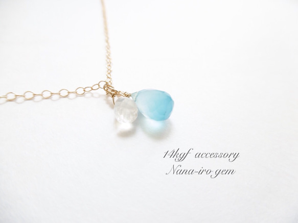 ＊再販＊14kgf seablue chalcedony × rainbow moonstone 1枚目の画像