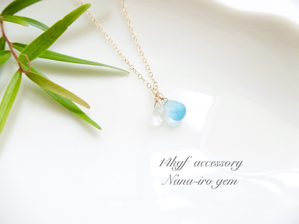 ＊再販＊14kgf seablue chalcedony × rainbow moonstone 2枚目の画像