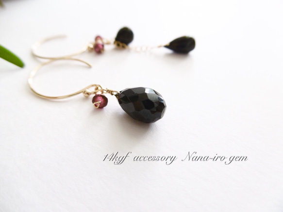 ＊再販＊14kgf blackspinel × mozambiquegarnet 1枚目の画像