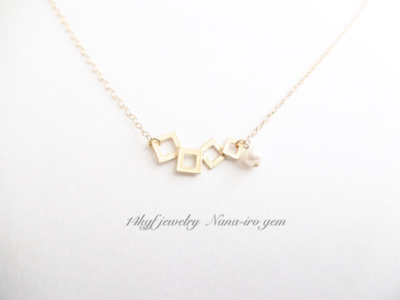 14kgf pearl× petit four square necklace 2枚目の画像