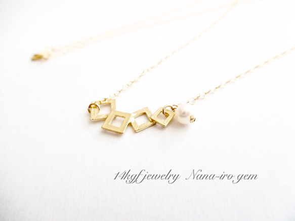 14kgf pearl× petit four square necklace 3枚目の画像