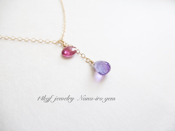 ＊再販＊14kgf pinktourmaline × amethyst necklace 3枚目の画像