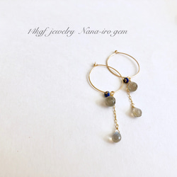 ＊1点もの＊14kgf labradorite × lapis hoop pierce 2枚目の画像