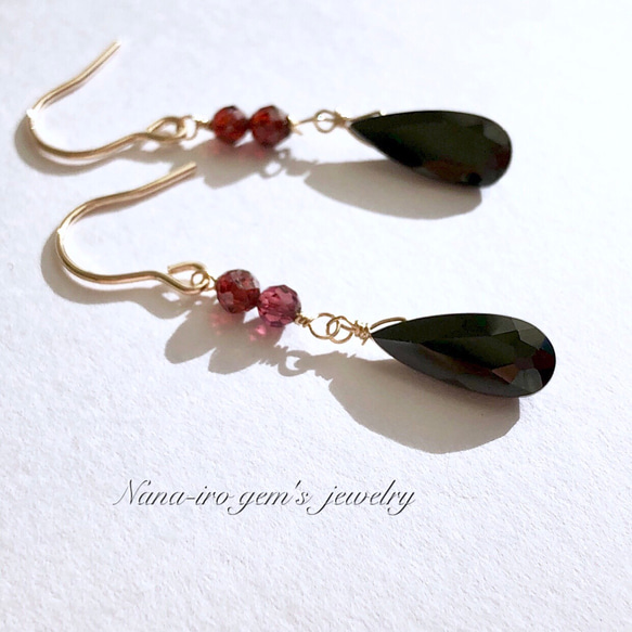 ＊再販＊14kgf blackspinel × garnet pierce 2枚目の画像