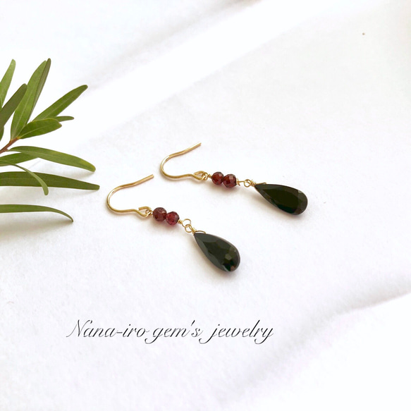 ＊再販＊14kgf blackspinel × garnet pierce 4枚目の画像