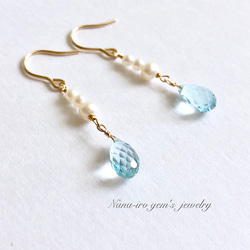 14kgf skyblue topaz × pearl pierce 2枚目の画像