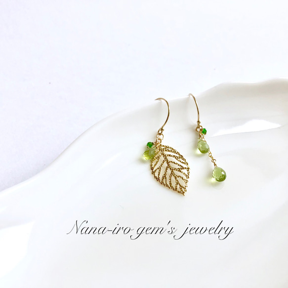 ＊再販＊14kgf peridot × leaf pierce 6枚目の画像