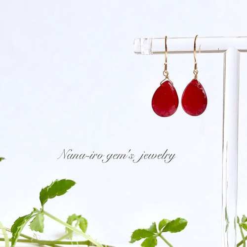ナナ❤️ 14kgf ピアス 14kgf redJade pierce ピアス（フック・チェーン） Nana-iro gem 通販