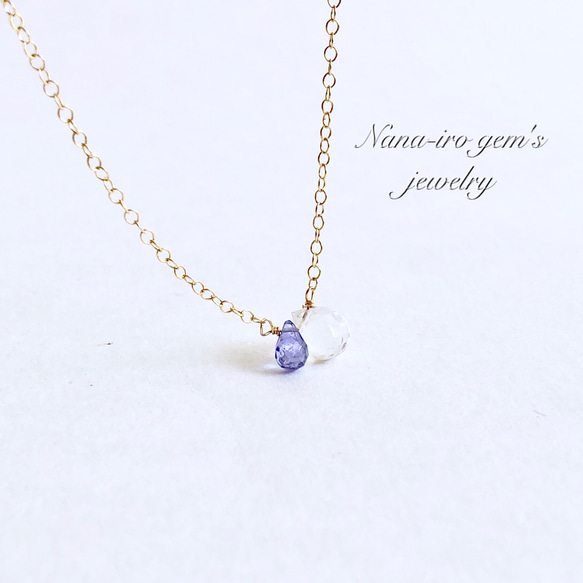 14kgf crystal × tanzanite necklace 2枚目の画像