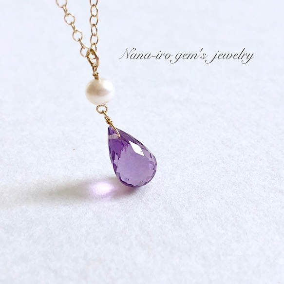 14kgf amethyst × pearl necklace 1枚目の画像