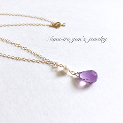 14kgf amethyst × pearl necklace 3枚目の画像