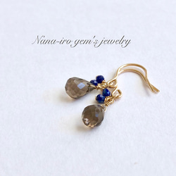 ＊再販＊14kgf smokyquartz × lapis pierce 2枚目の画像