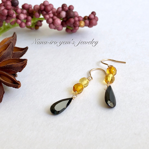 ＊再販＊14kgf blackspinel × amber pierce 2枚目の画像