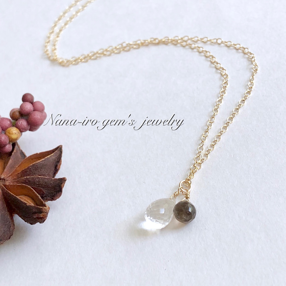 14kgf crystal × smokyquartz necklace 3枚目の画像