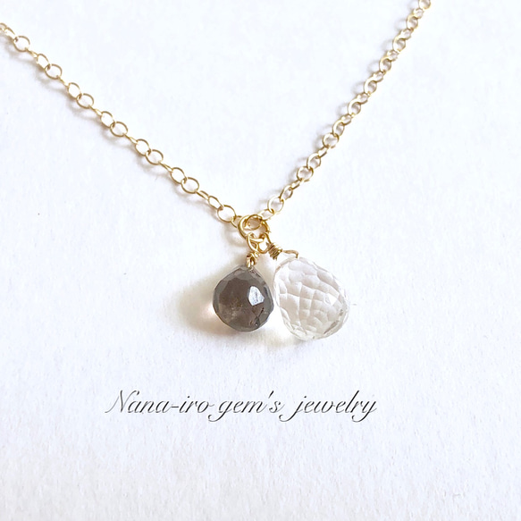 14kgf crystal × smokyquartz necklace 4枚目の画像