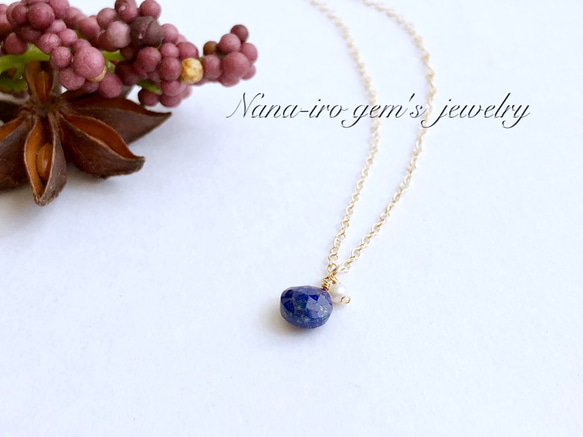 14kgf lapis × pearl necklace 3枚目の画像