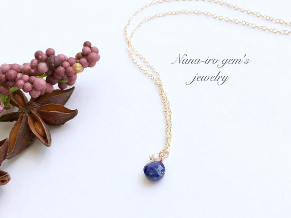 14kgf lapis × pearl necklace 4枚目の画像