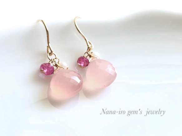 14kgf  pinkchalcedony × pearl pierce 3枚目の画像