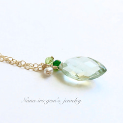 ＊1点もの＊14kgf Green amethyst ×pearl necklace 1枚目の画像