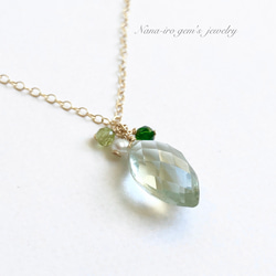 ＊1点もの＊14kgf Green amethyst ×pearl necklace 3枚目の画像