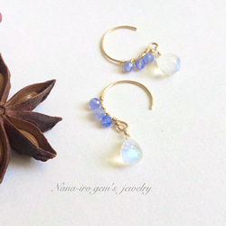 14kgf rainbowmoonstone × tanzanite pierce 4枚目の画像