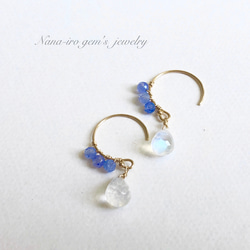 14kgf rainbowmoonstone × tanzanite pierce 5枚目の画像