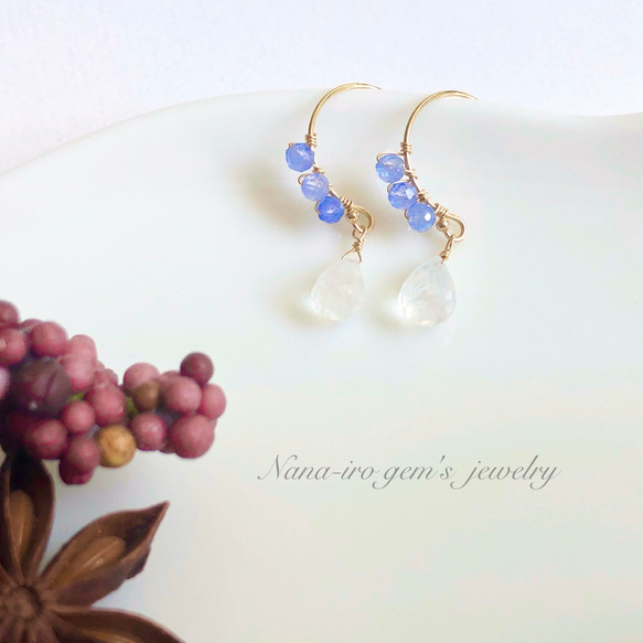 14kgf rainbowmoonstone × tanzanite pierce 6枚目の画像