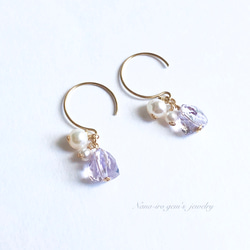 14kgf pinkamethyst × pearl pierce 3枚目の画像