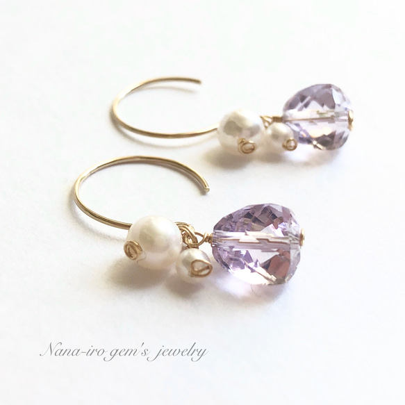 14kgf pinkamethyst × pearl pierce 5枚目の画像